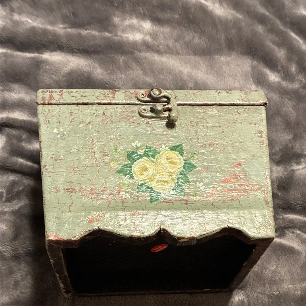 Vintage Floral Wooden Box-I hand painted it with green & copper colored paint